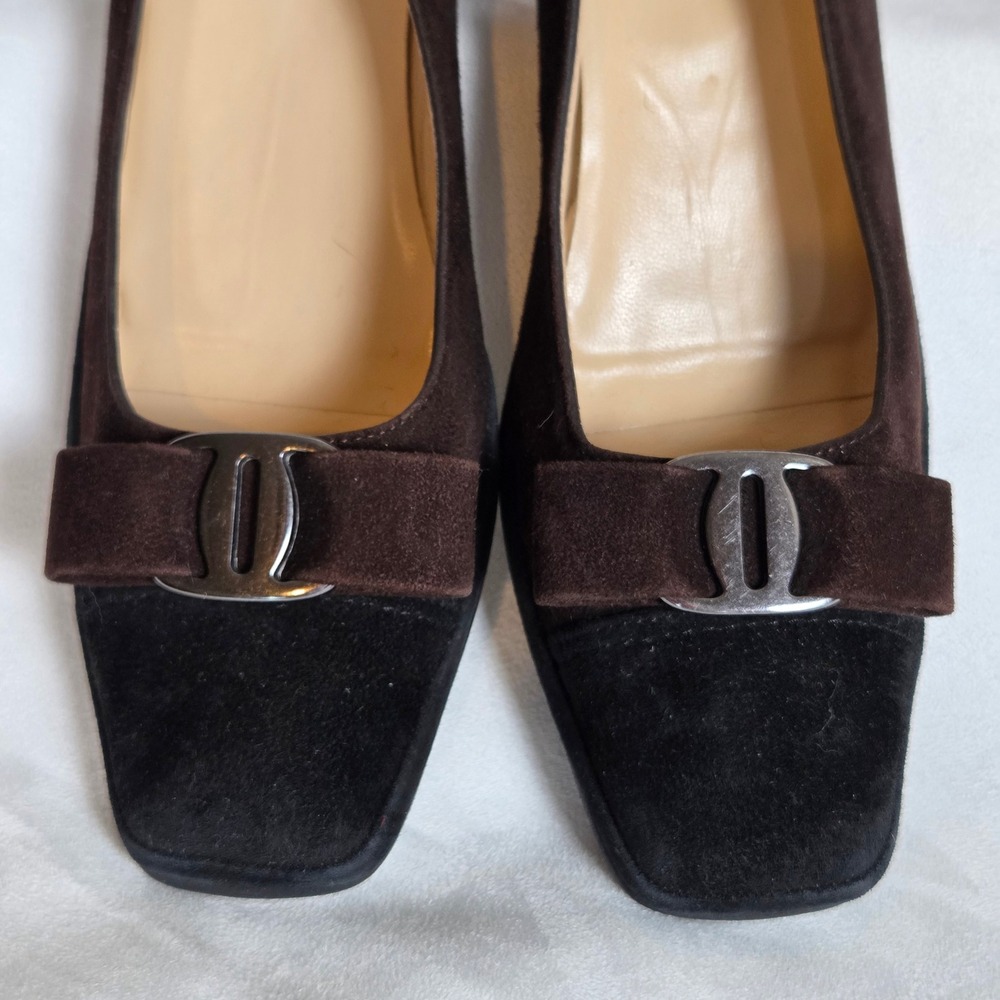Amalfi By Rangoni Pumps Women 8.5W Brown Black Suede Block Heel Buckle Classic